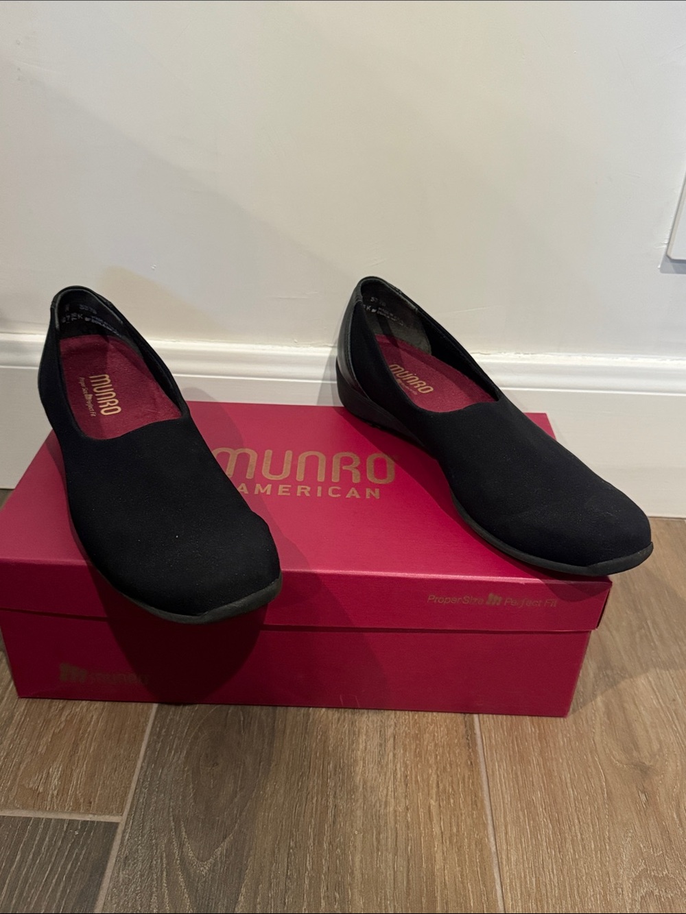 Munro Black Slip-On Casual Flats with Berry Insole